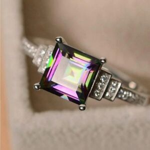 Elegant Multicolor Square Gemstone Ring